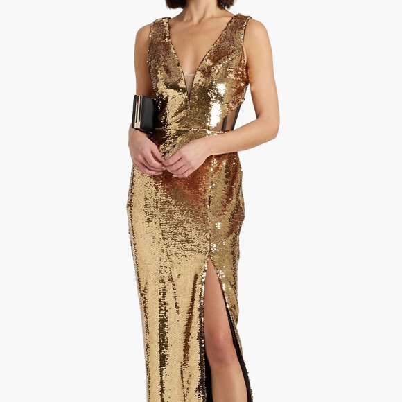 Marchesa Notte Metallic Gold Open Back Gown NWT - Picture 2 of 3